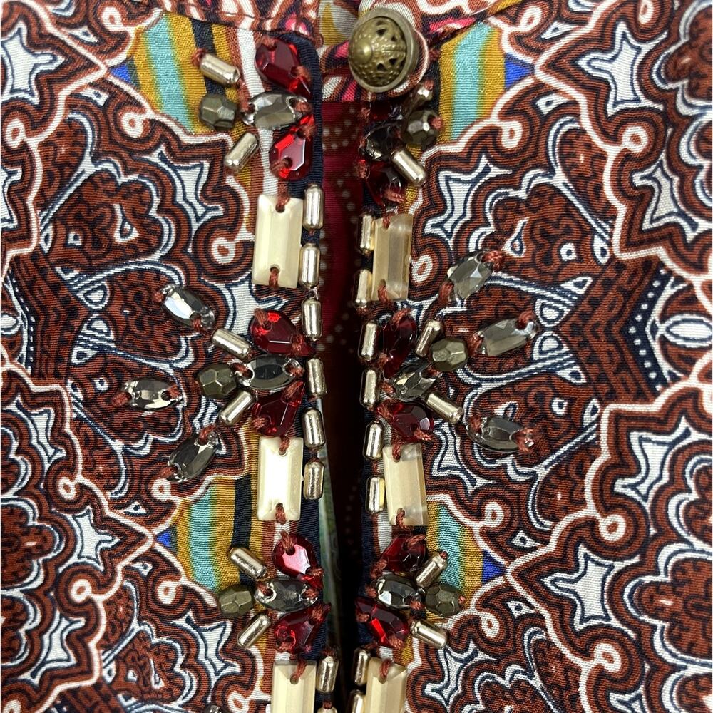 Robert Graham 100% Silk Printed Tunic Dress Embellished Boho Vacation Size 10 - Picture 2 of 9